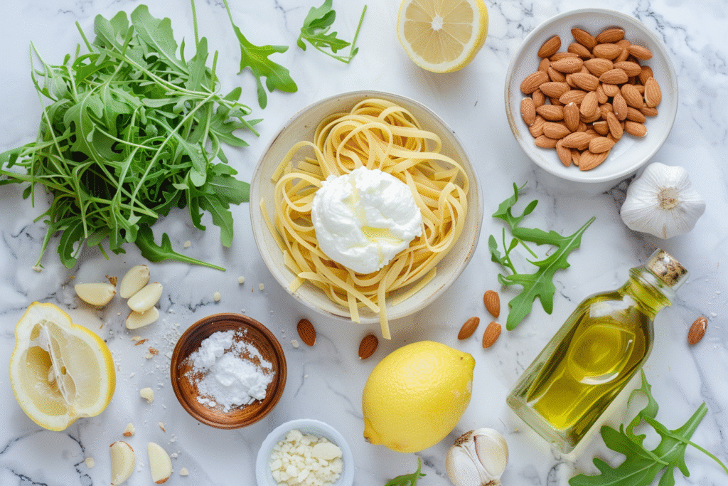 Burrata Pasta with Toasted Almonds & Arugula: A 20-Minute Italian-Inspired Dinner