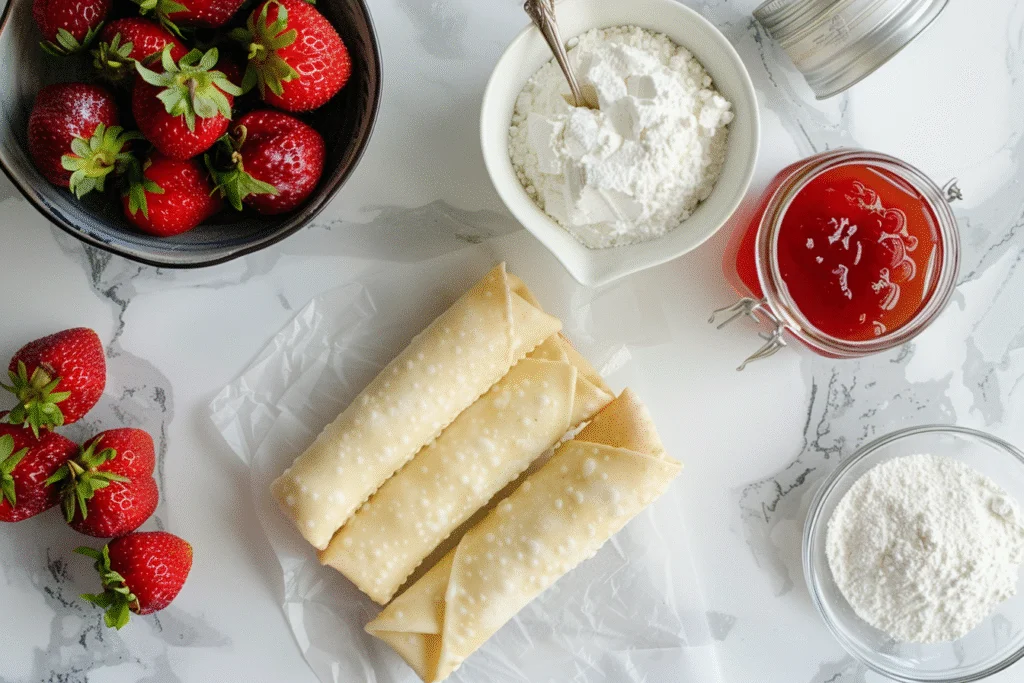 Strawberry Cheesecake Stuffed Eggrolls plated dessert with ice cream best ingridients