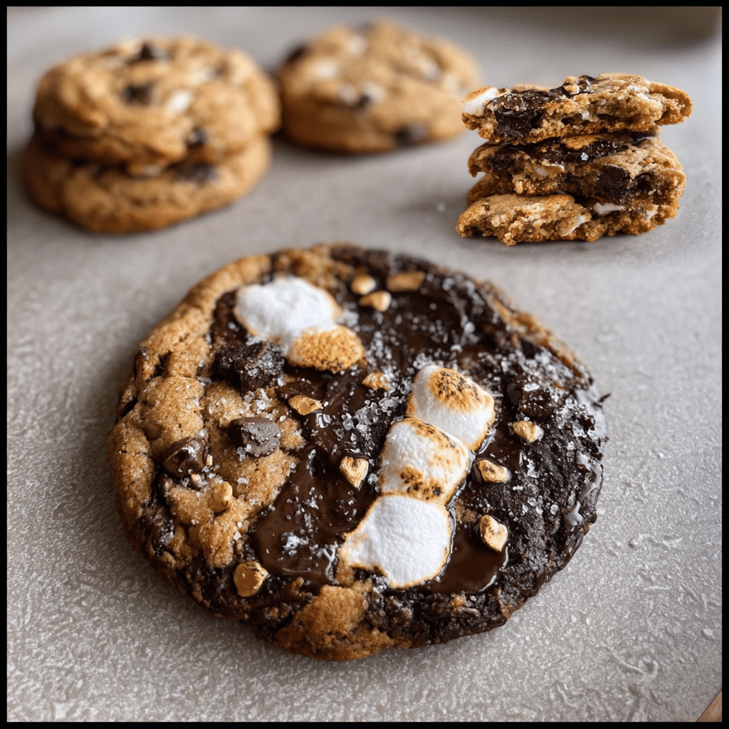 S'mores cookies recipe with melted chocolate chips and toasted marshmallows