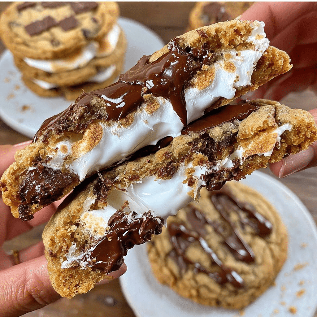 S'mores cookies recipe with melted chocolate chips and toasted marshmallows