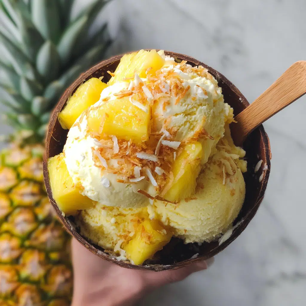 Easy pineapple ice cream transformation from frozen chunks to creamy finished dessert