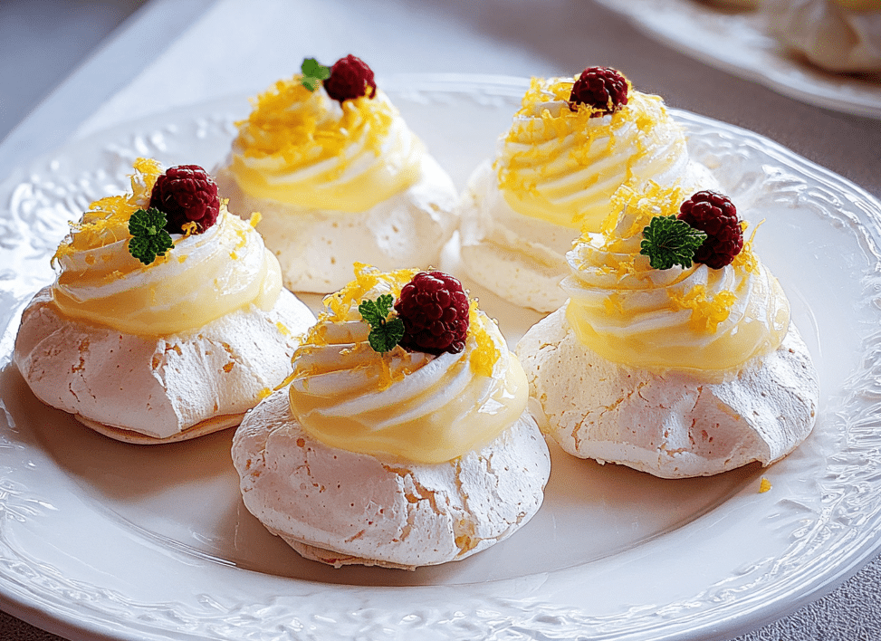 mini lemon custard pavlovas