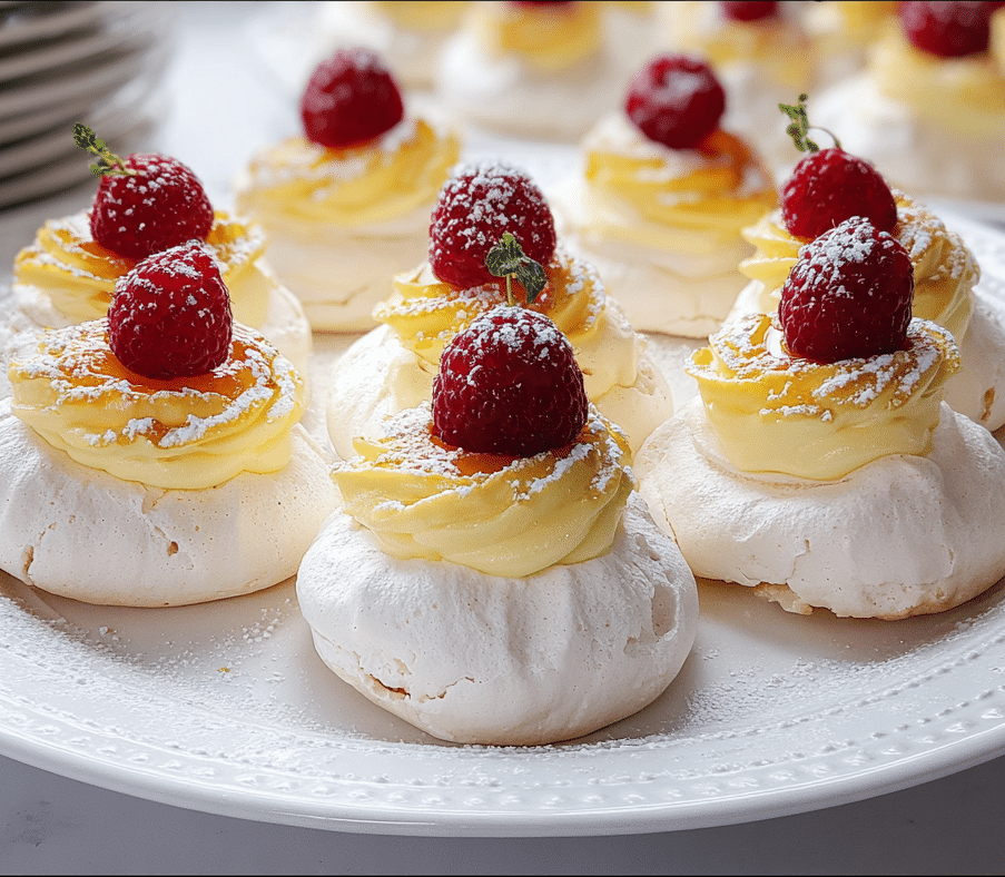 mini lemon custard pavlovas