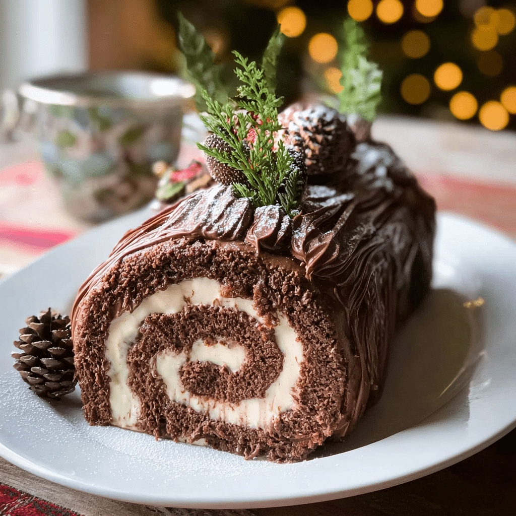 Traditional Yule Log Cake Christmas Dessert
