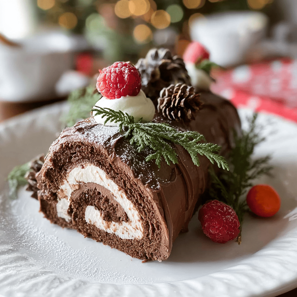 Traditional Yule Log Cake Christmas Dessert