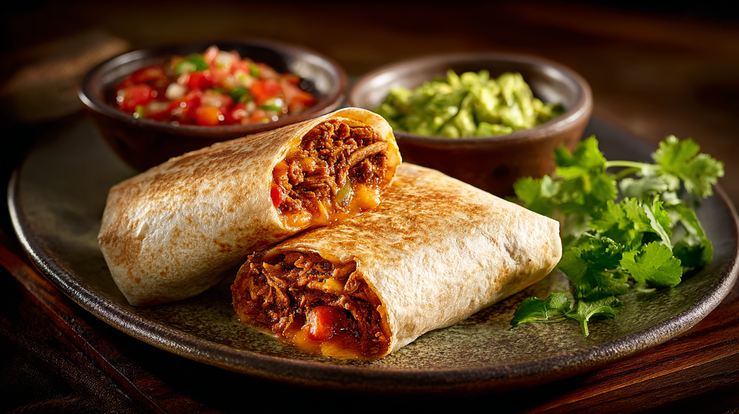"inished Taco Bell Beefy Melt Burrito recipe plated with sides and garnish