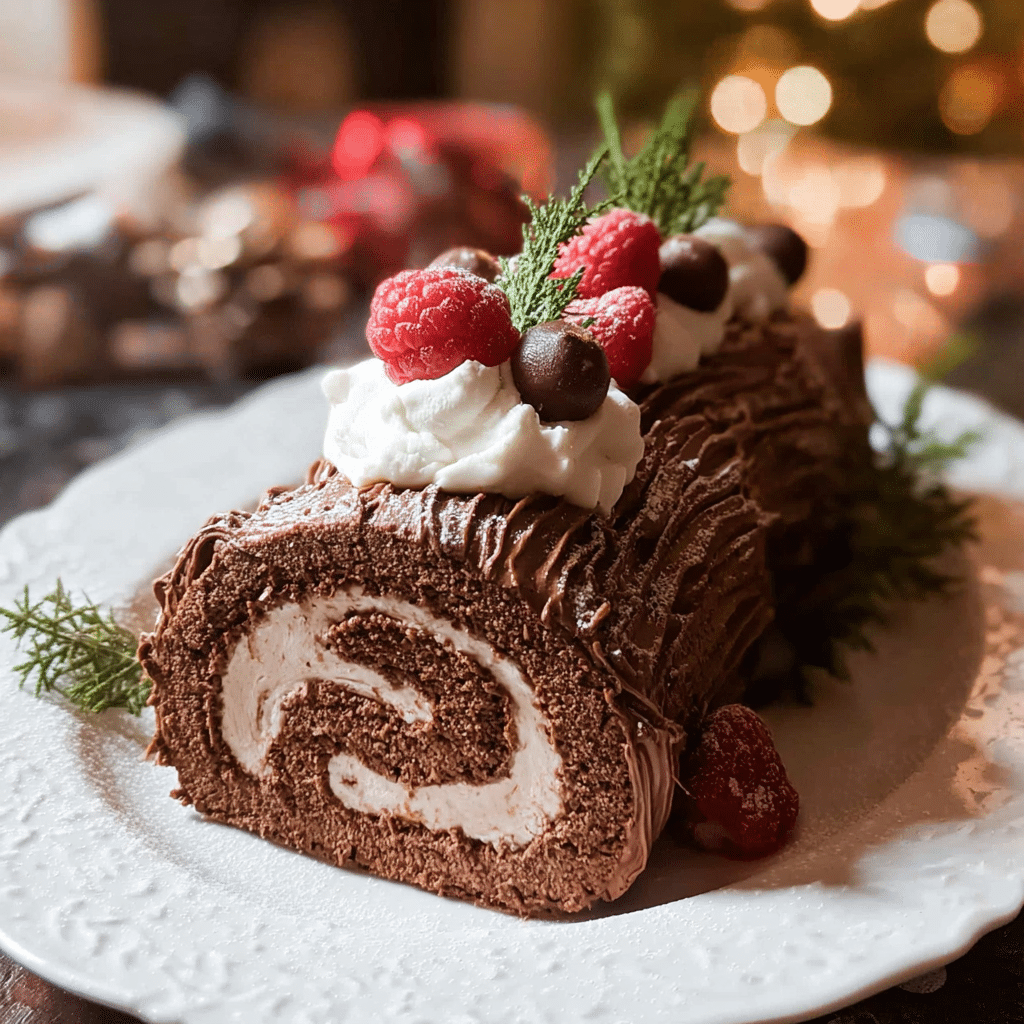 Traditional Yule Log Cake Christmas Dessert