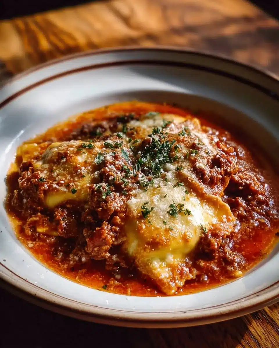 Crockpot Ravioli Lasagna served with fresh herbs