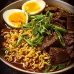Delicious easy slow cooker beef ramen noodles in a bowl