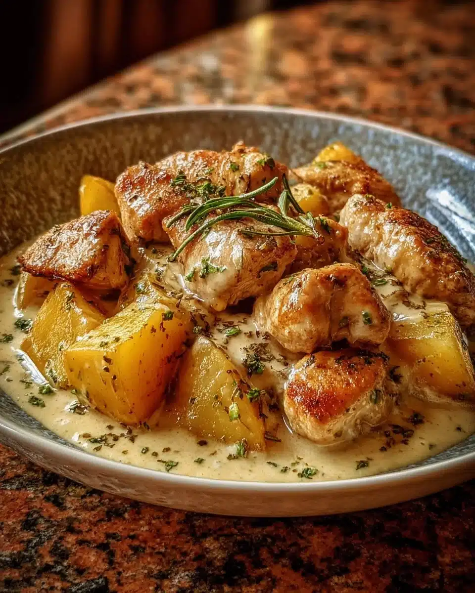 Crockpot Garlic Parmesan Chicken with Potatoes in a bowl