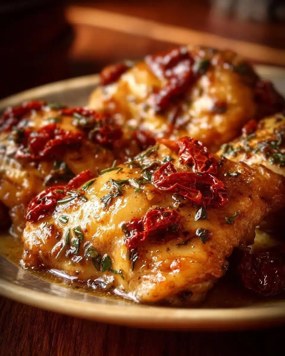 Delicious Marry Me Chicken served in a creamy sauce with herbs and spices.