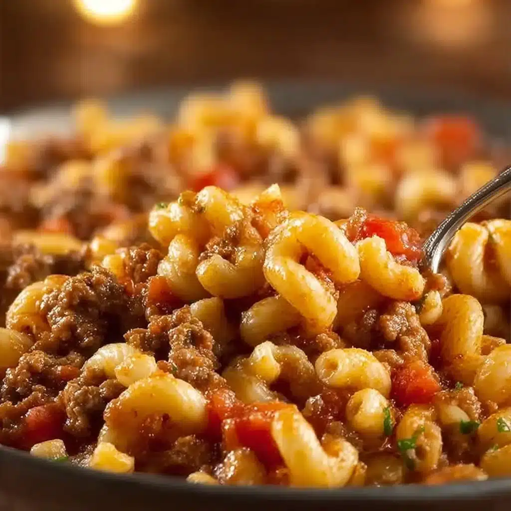 Bowl of old fashioned goulash with pasta and vegetables