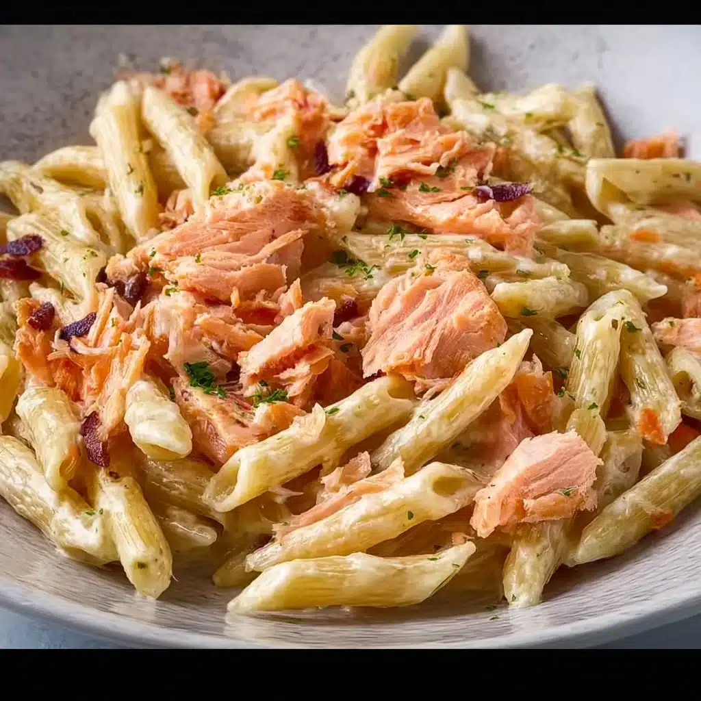 Delicious Salmon Alfredo dish with pasta and creamy sauce