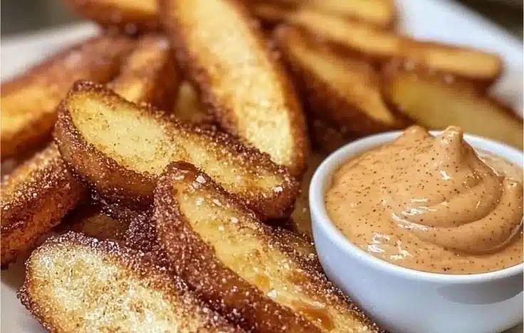 Freshly baked apple fritters with a golden crust and apple chunks