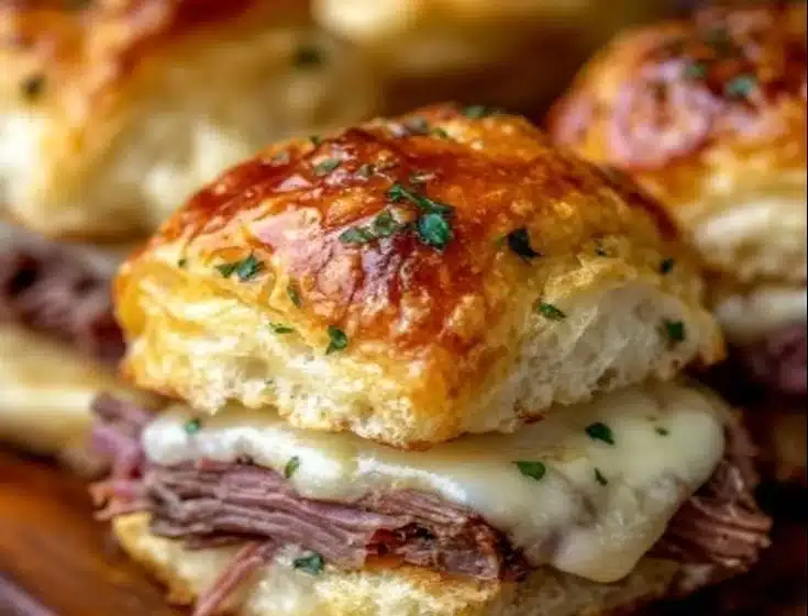Freshly baked French Dip Biscuits served with au jus for dipping