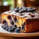 Delicious blueberry coffee cake with fresh blueberries on top