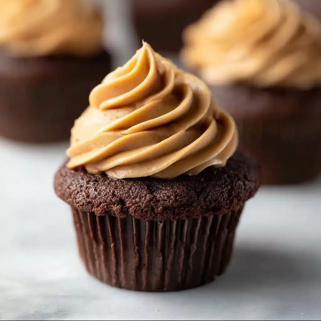 Delicious Chocolate Peanut Butter Cupcakes topped with creamy frosting.