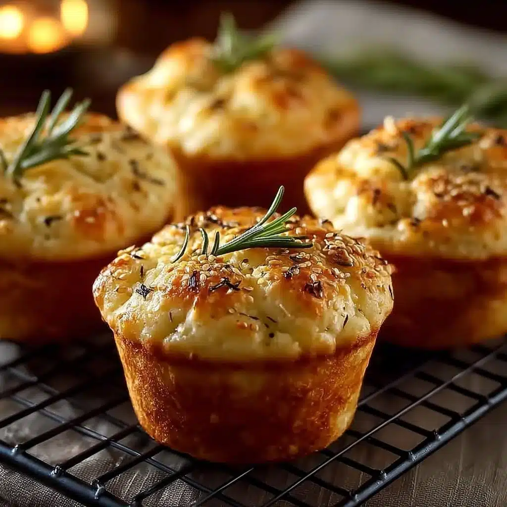 Garlic rosemary focaccia muffins, freshly baked and golden brown