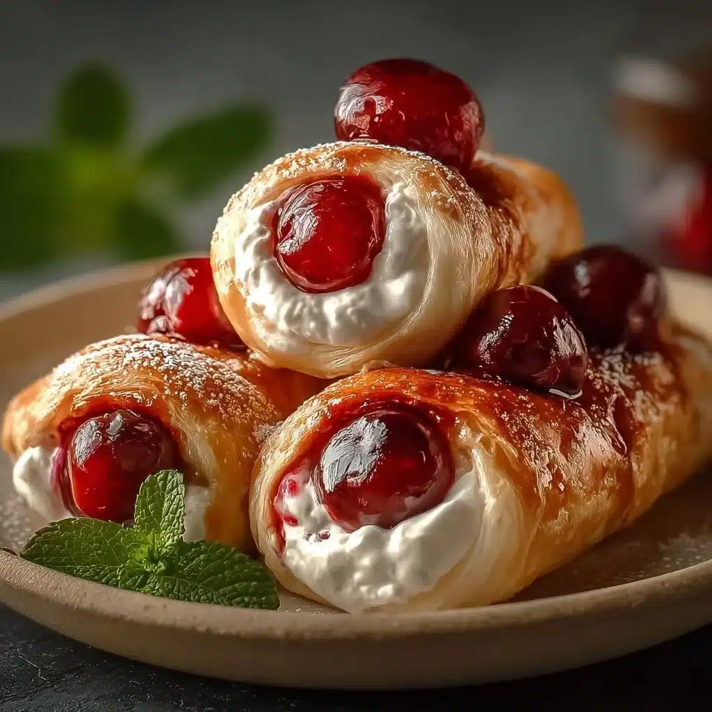 Delicious cherry pie filling wraps ready to serve, showcasing sweet filling and flaky dough.
