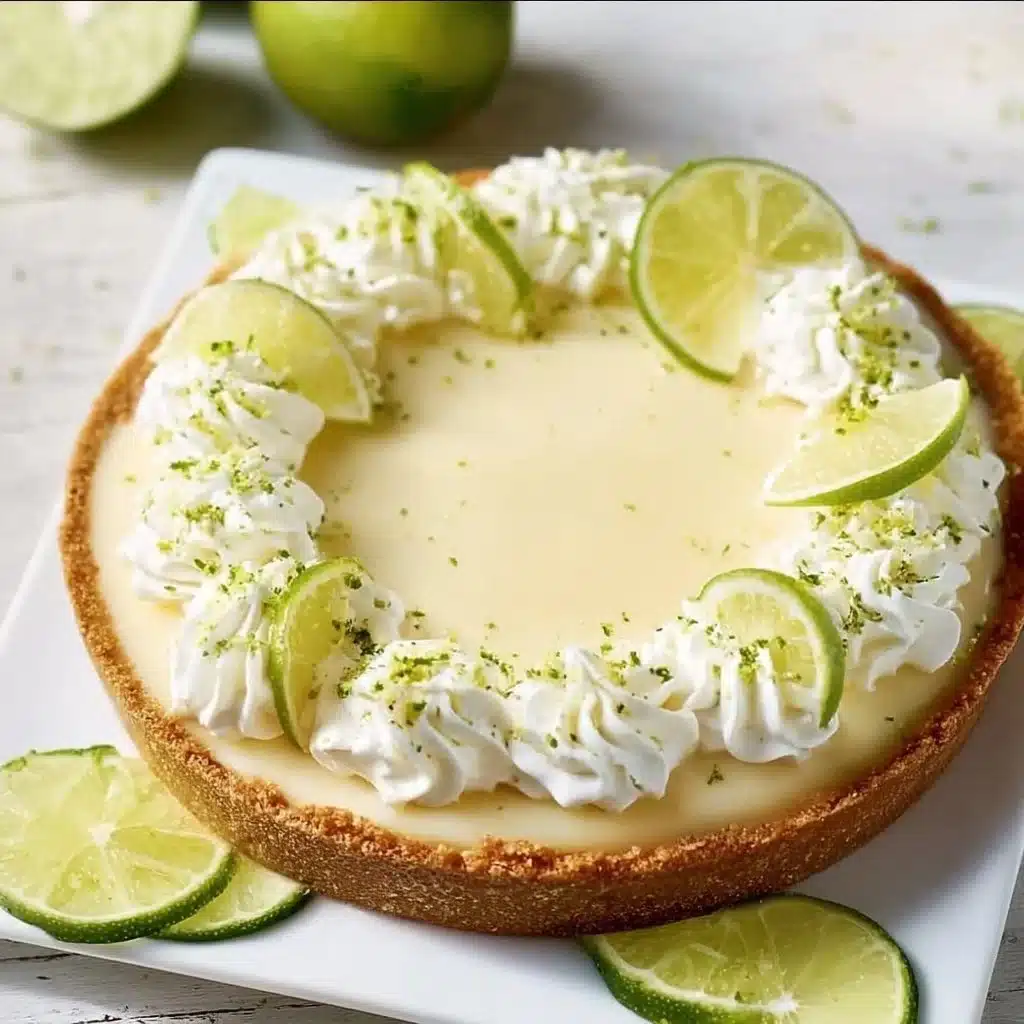 Delicious slice of Key Lime Pie with a graham cracker crust and lime garnish.