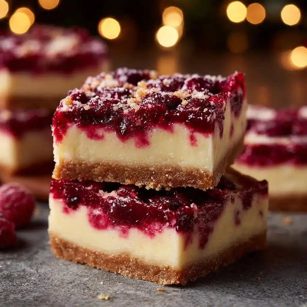 Delicious raspberry cheesecake bars with a creamy filling and fresh raspberries.