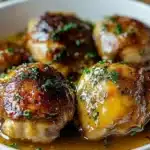 Savory Crockpot chicken thighs with herbs and spices in a slow cooker