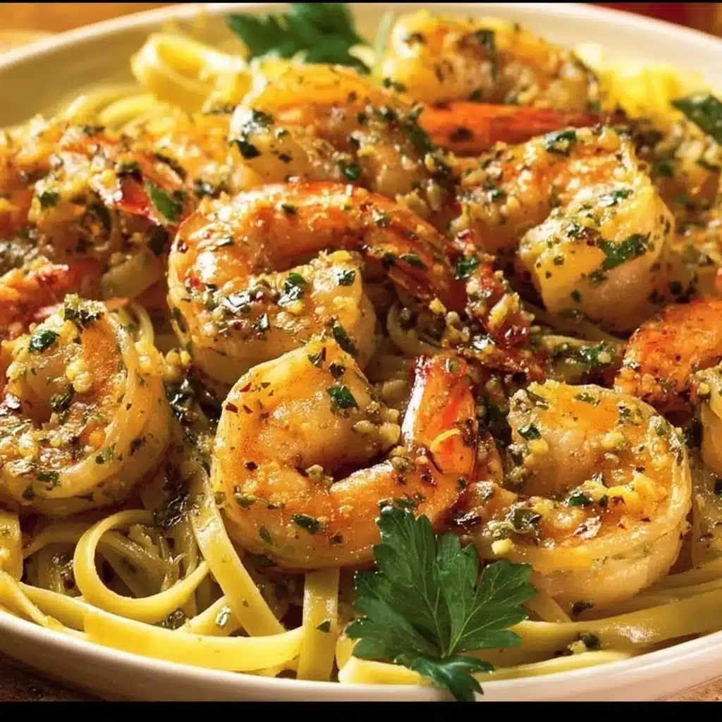 Delicious shrimp scampi served with pasta and fresh herbs