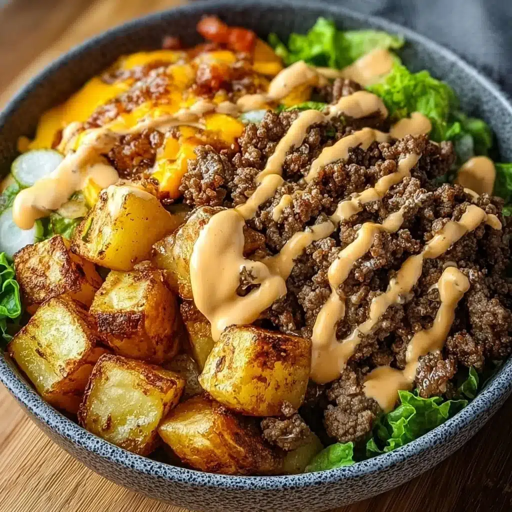 Smash Burger Bowl featuring juicy burger ingredients in a bowl