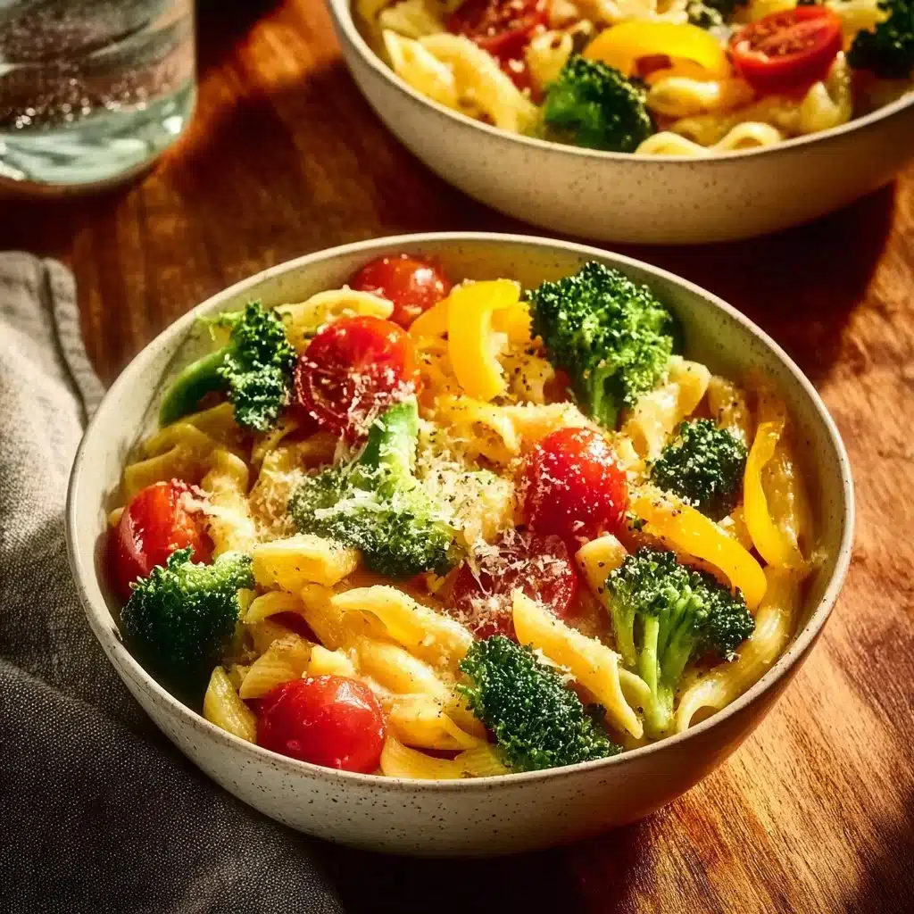 Delicious spring pasta dish with fresh vegetables and herbs