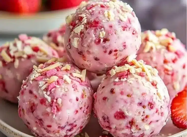 Strawberry cheesecake protein balls, a healthy snack alternative for fitness lovers