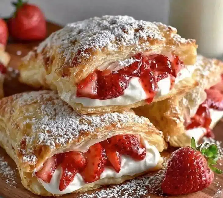 Flaky Strawberry Cheesecake Turnovers with fresh strawberries and creamy filling.
