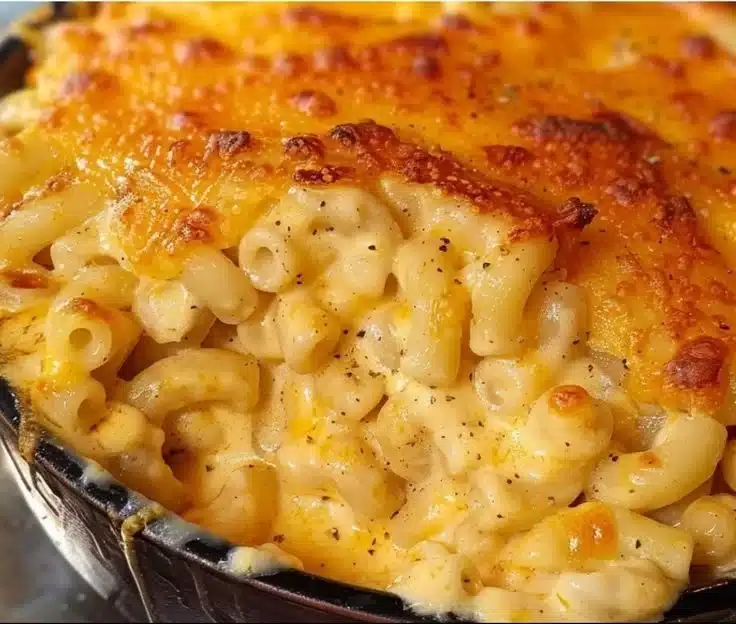 Bowl of Classic Creamy Mac & Cheese with melted cheese and pasta
