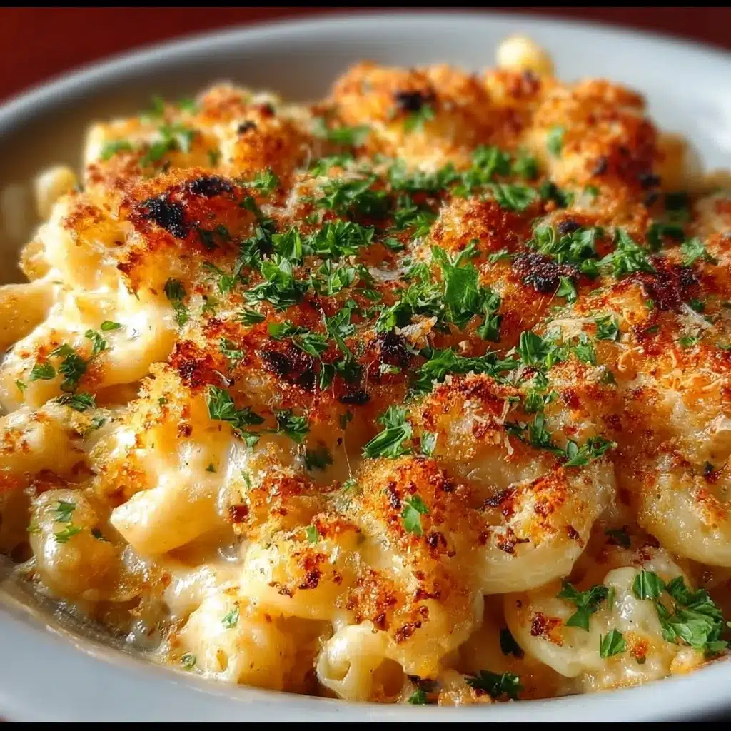 Creamy classic Mac and Cheese served in a bowl with melted cheese on top