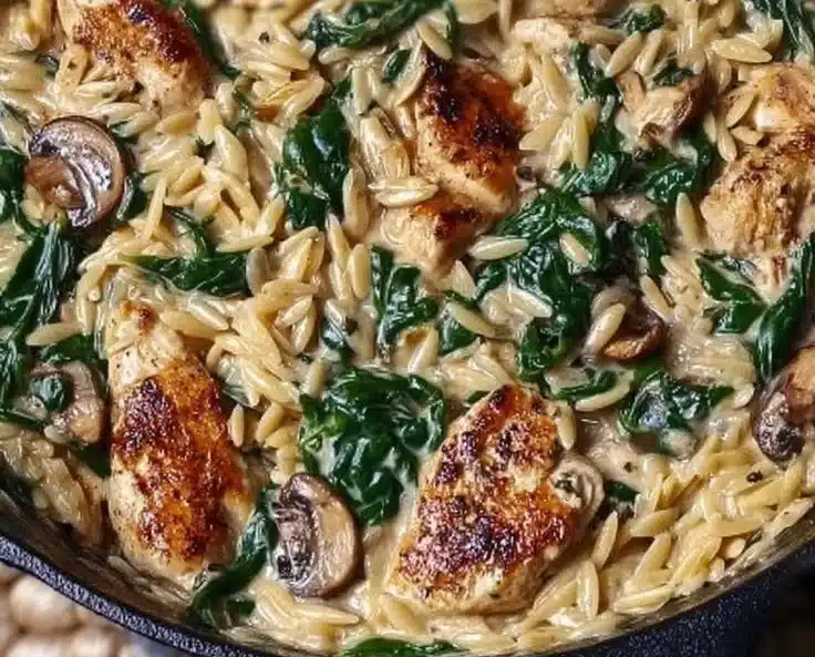Creamy Chicken Orzo with Spinach