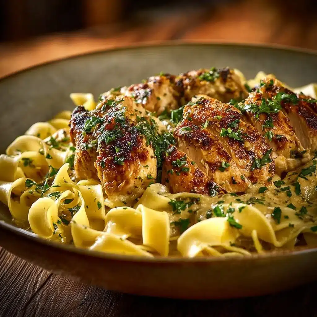 Bowl of creamy lemon chicken orzo with fresh herbs