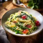 Creamy Spring Pasta Primavera with fresh vegetables and herbs