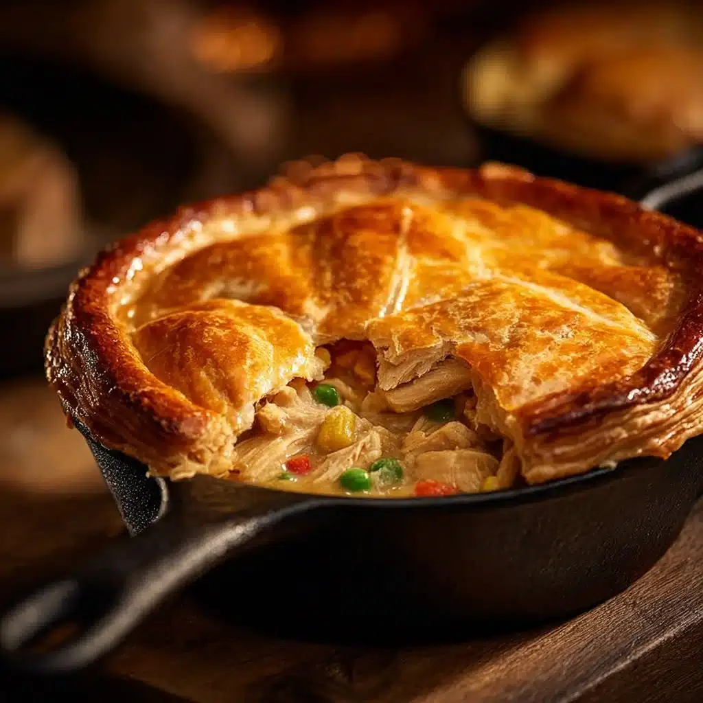 Homemade easy chicken pot pie with flaky crust and creamy filling.