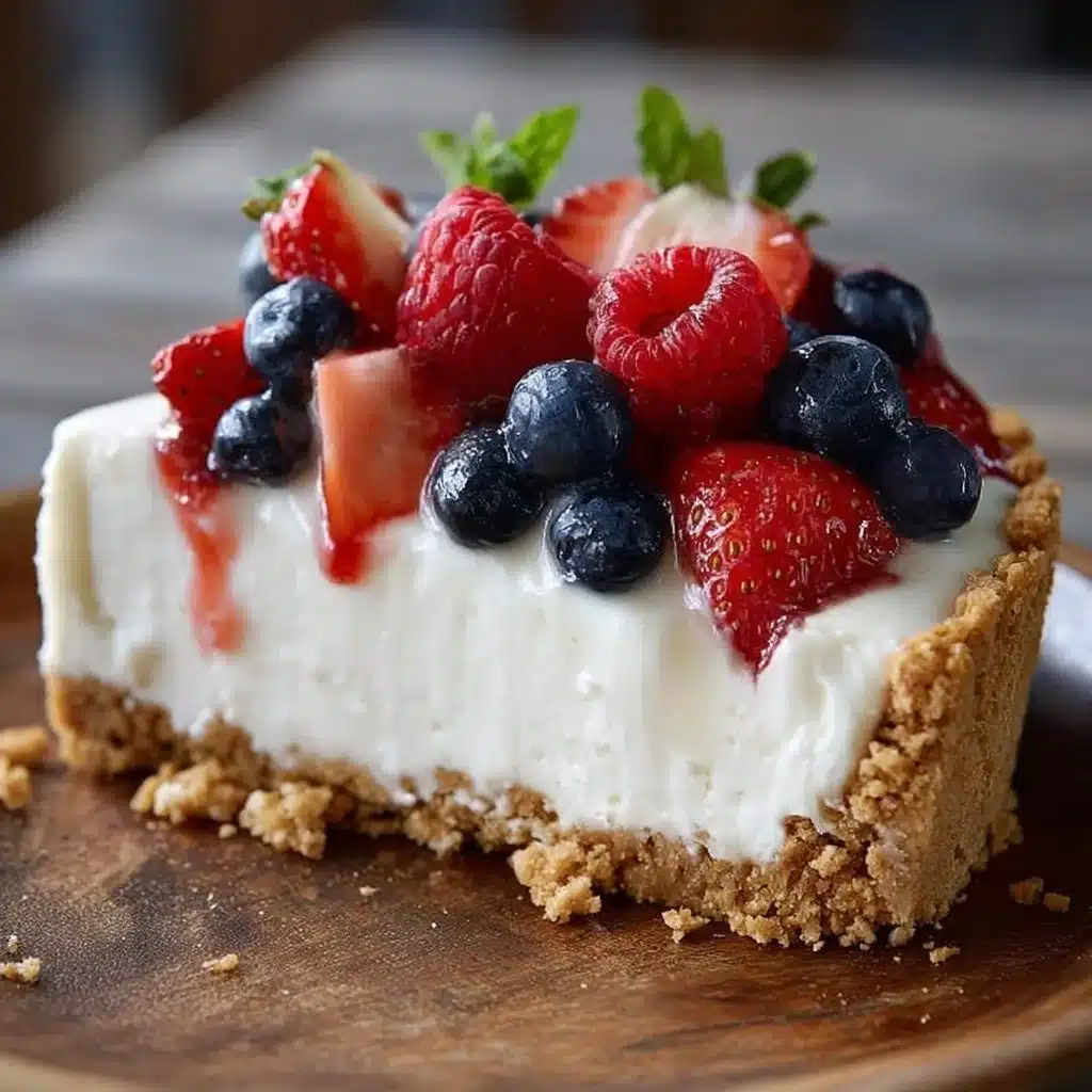 Easy No Bake Cheesecake topped with fresh berries