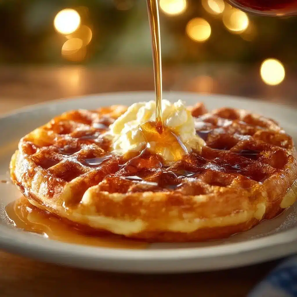 Delicious, fluffy protein waffles stacked on a plate with berries and syrup.