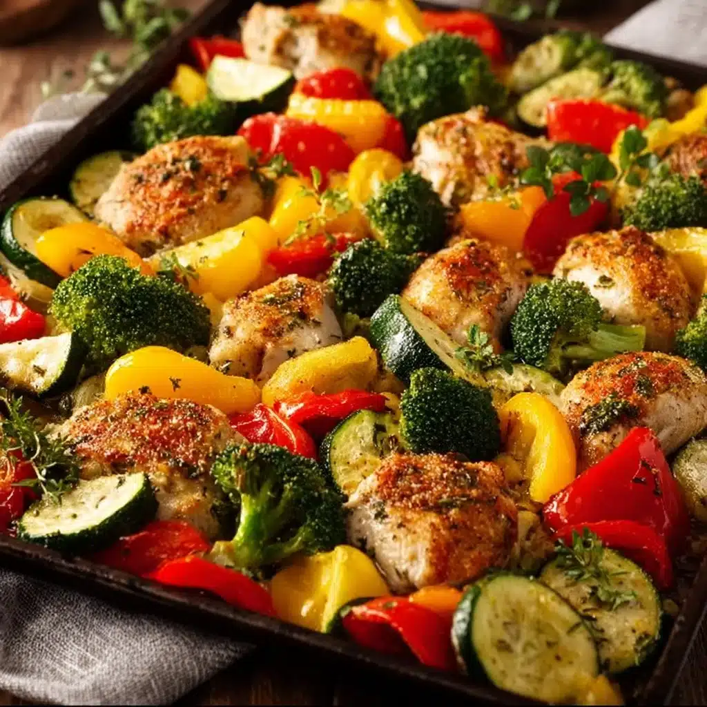 Sheet Pan Chicken and Vegetables cooked to perfection on a baking sheet