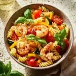 Delicious Shrimp Primavera Pasta with fresh vegetables and shrimp
