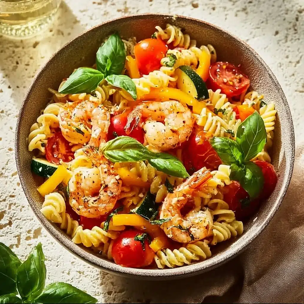 Delicious Shrimp Primavera Pasta with fresh vegetables and shrimp