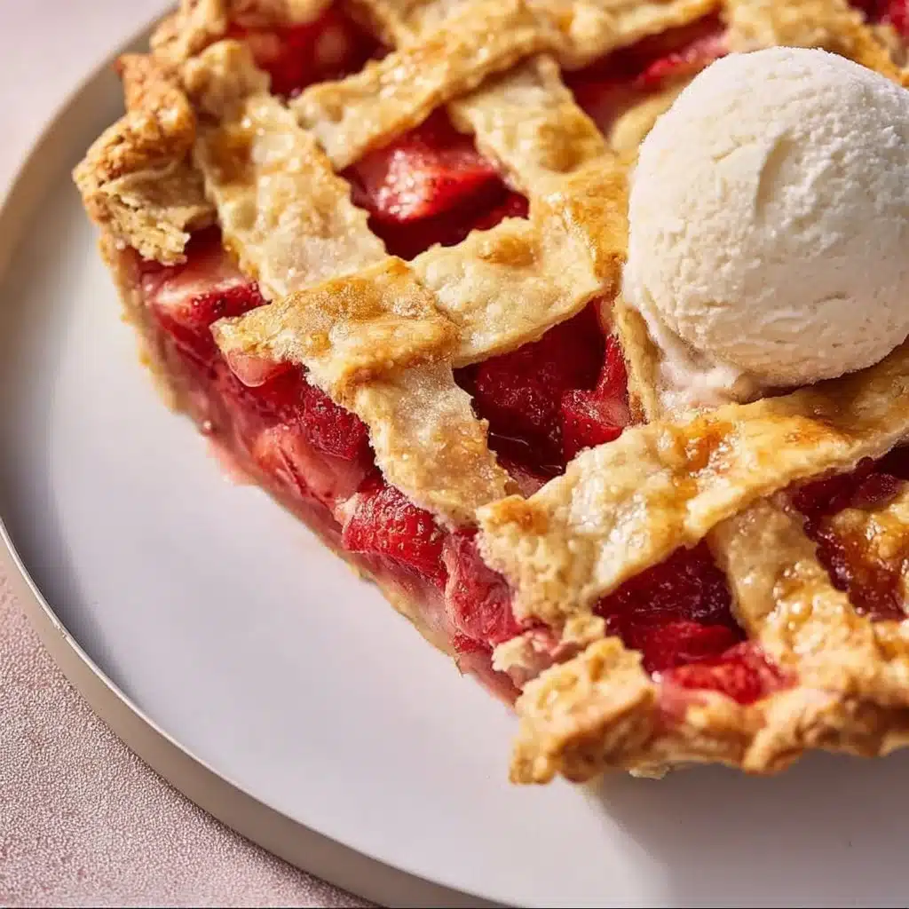 Homemade Strawberry Rhubarb Pie with a flaky crust and vibrant filling