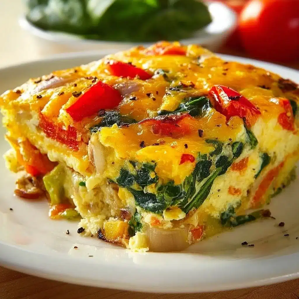Delicious veggie loaded breakfast casserole baked and served in a dish