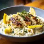 Zesty Lemon Chicken Orzo dish with fresh ingredients and vibrant presentation