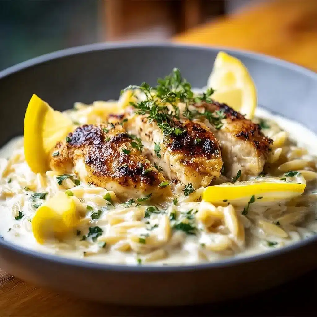 Zesty Lemon Chicken Orzo dish with fresh ingredients and vibrant presentation
