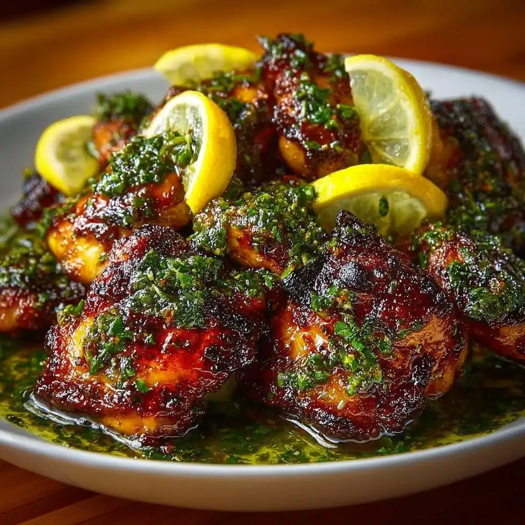 Greek Lemon Chicken with lemon slices and herbs on a plate.